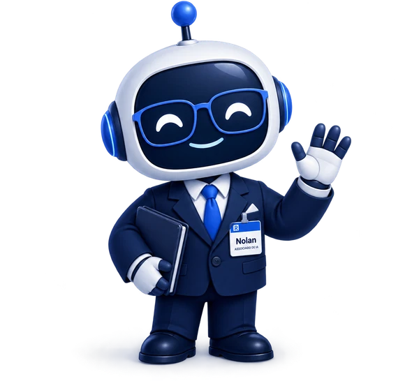 Nolan, o robozinho de terno e gravata do RogoHub, acenando